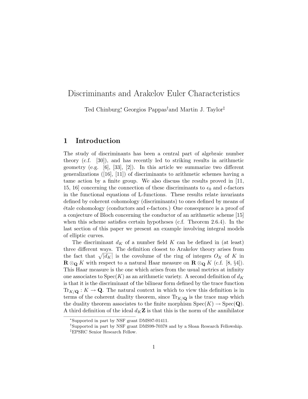 Discriminants and Arakelov Euler Characteristics