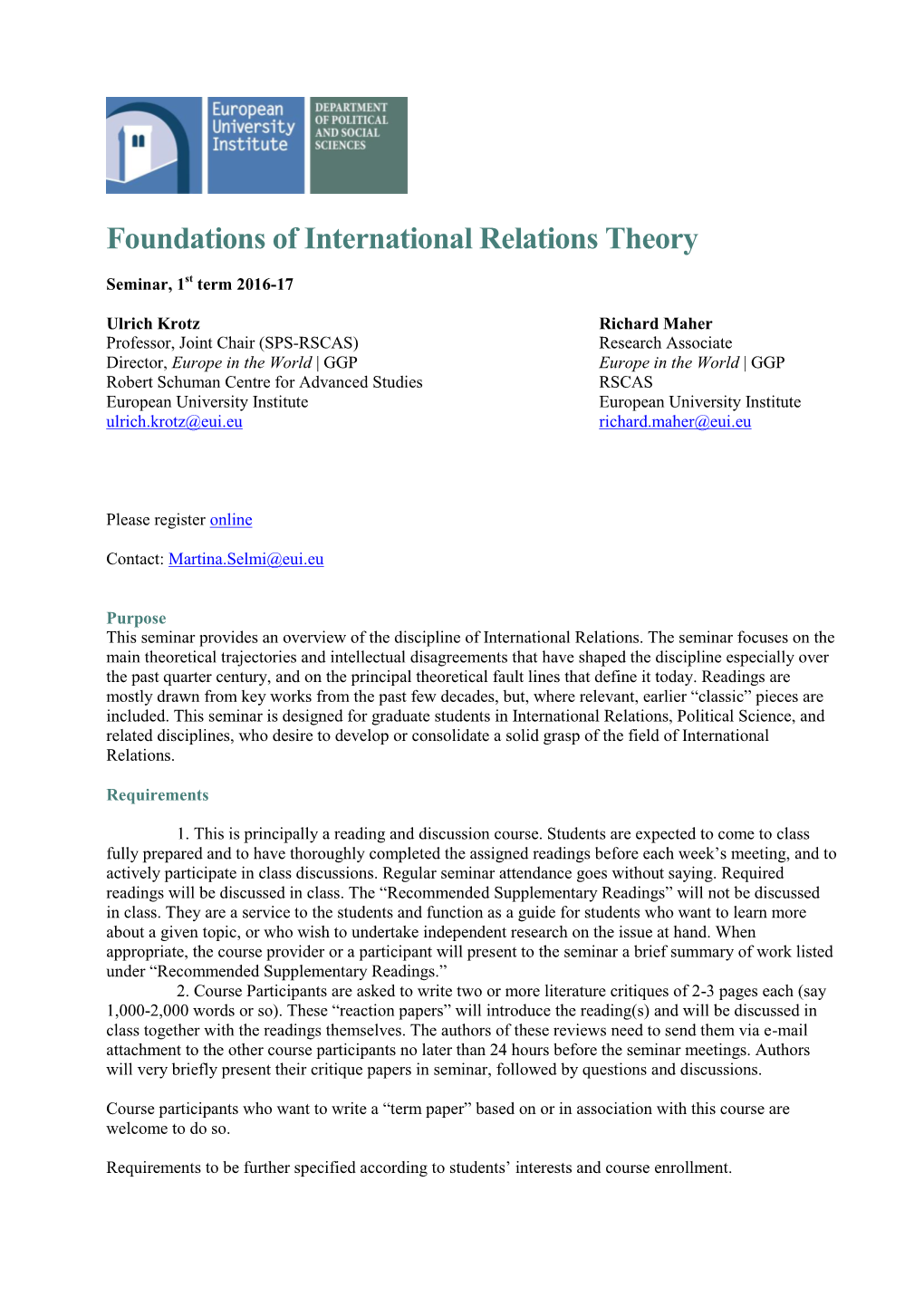 Foundations of International Relations Theory