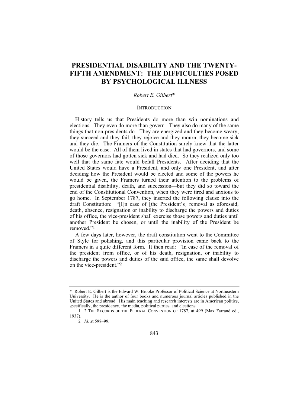 PRESIDENTIAL DISABILITY and the TWENTY-FIFTH AMENDMENT 109 (Kenneth W