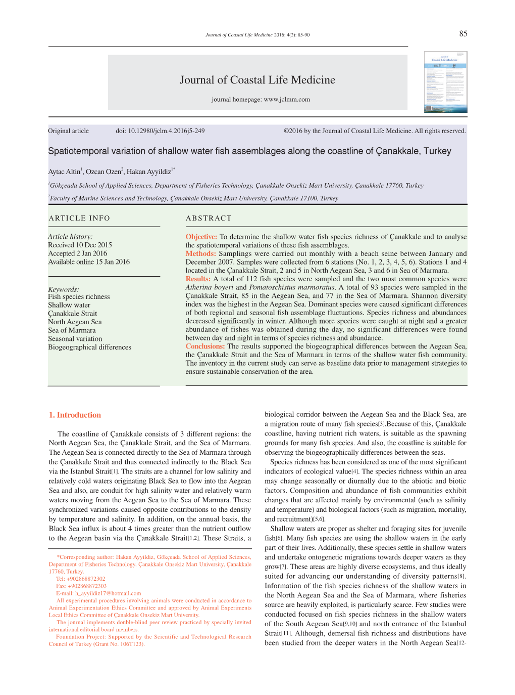 Journal of Coastal Life Medicine 2016; 4(2): 85-90 85