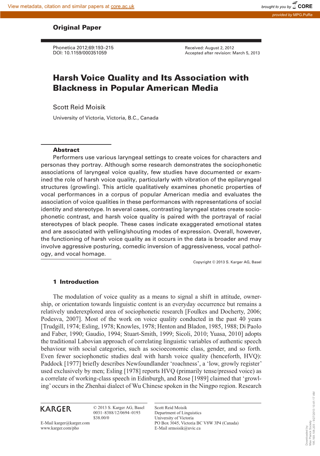 Harsh Voice Quality and Its Association with Blackness in Popular American Media