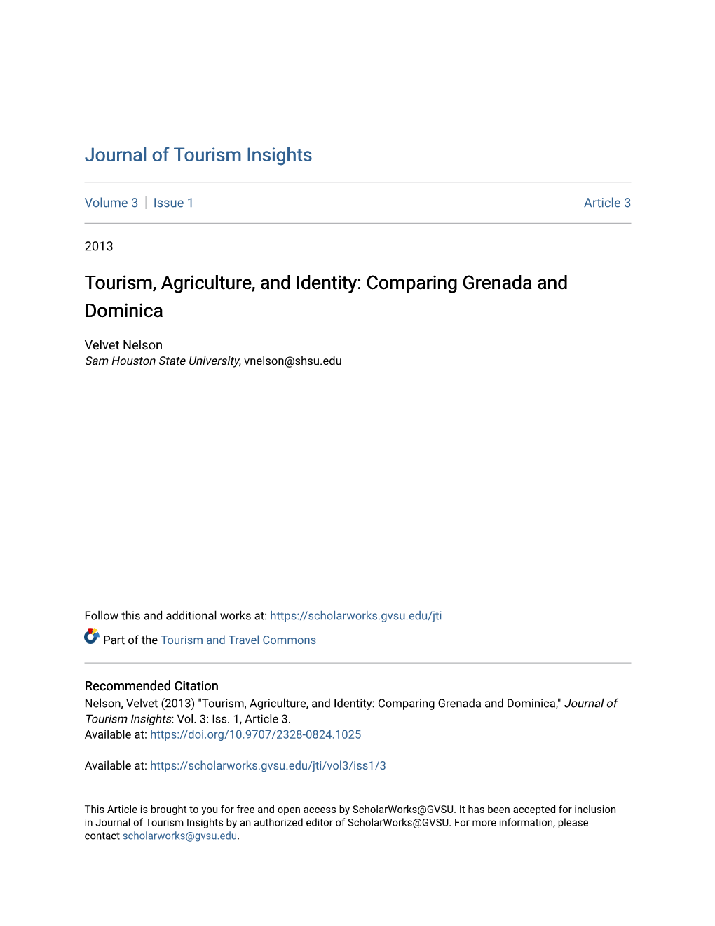 Tourism, Agriculture, and Identity: Comparing Grenada and Dominica