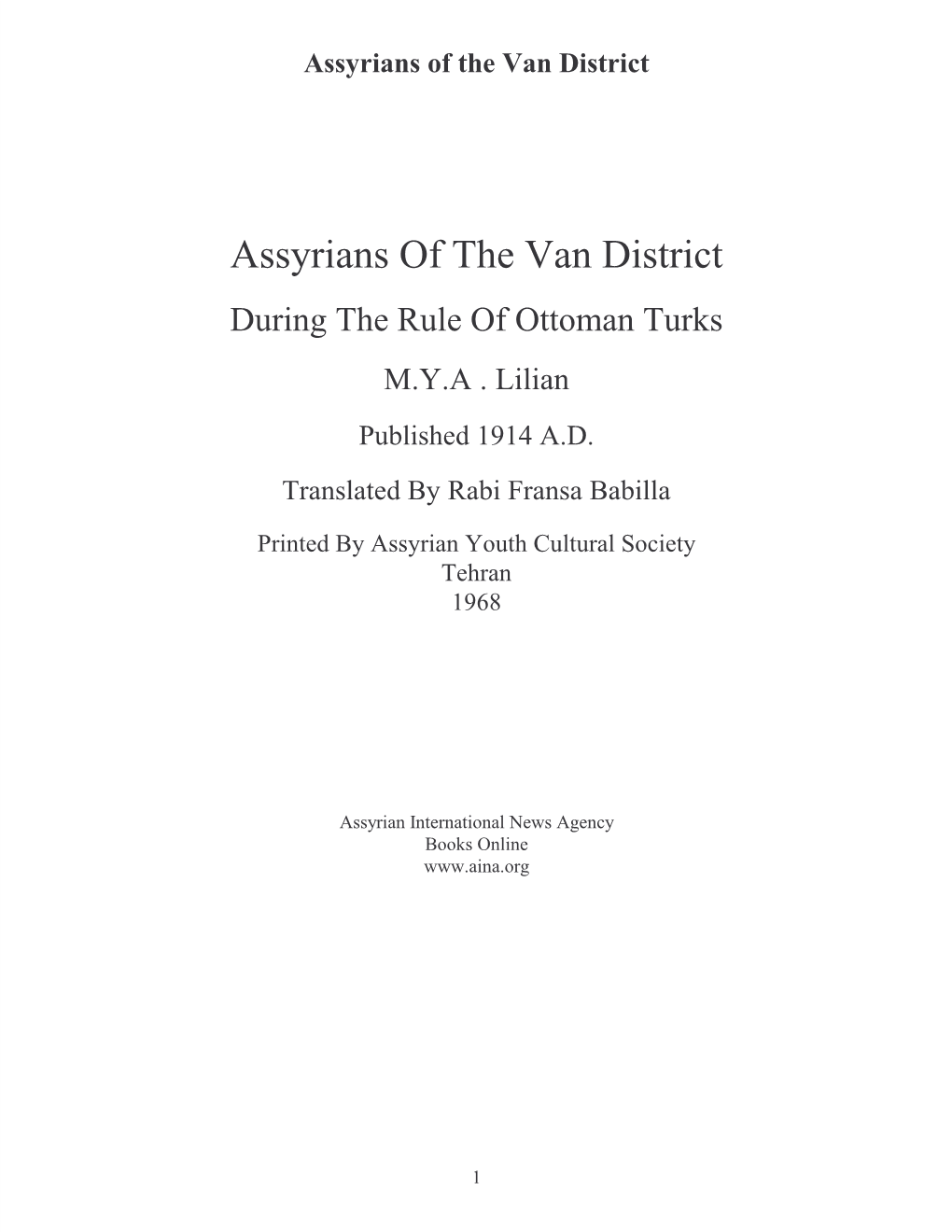 Assyrians of the Van District