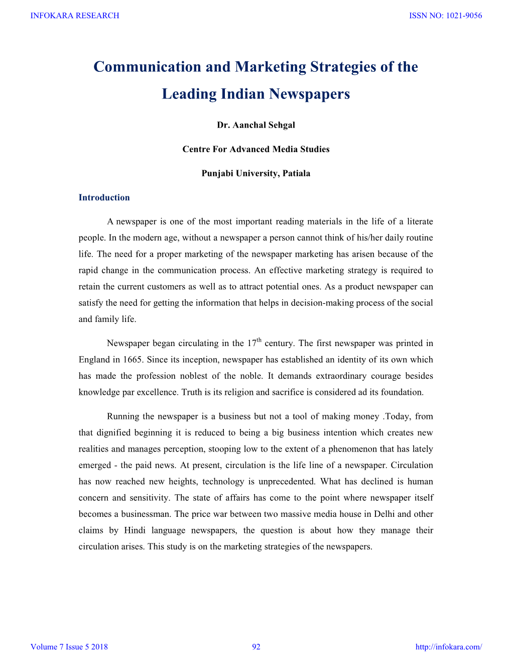 Communication and Marketing Strategies of the Leading Indian Newspapers