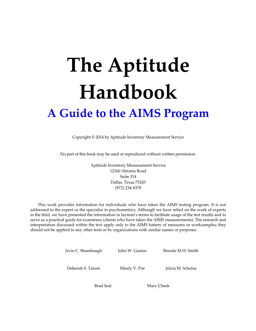 The Aptitude Handbook a Guide to the AIMS Program