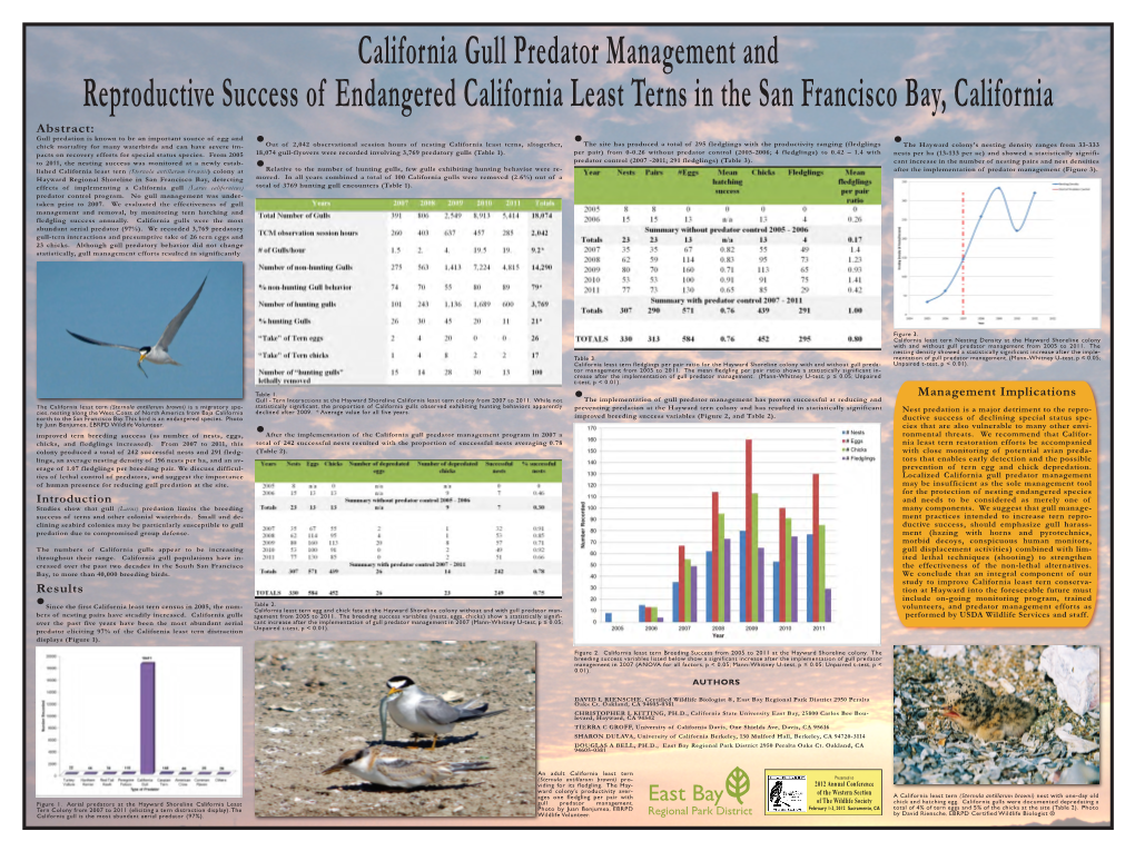 California Gull Predator Management and Reproductive Success of Endangered California Least Terns in the San Francisco