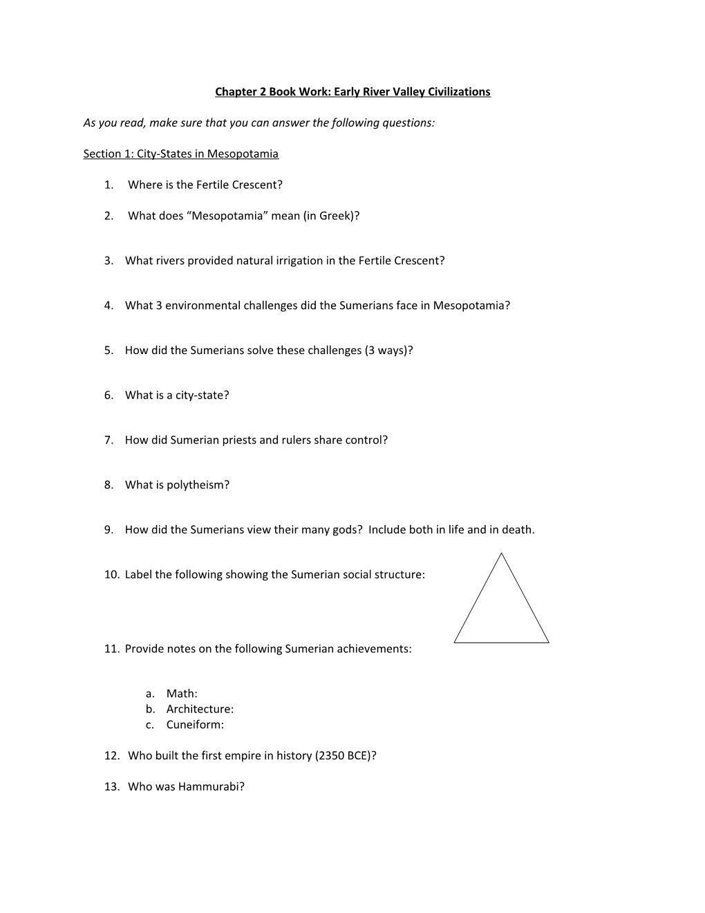 Chapter 2 Book Work: Early River Valley Civilizations