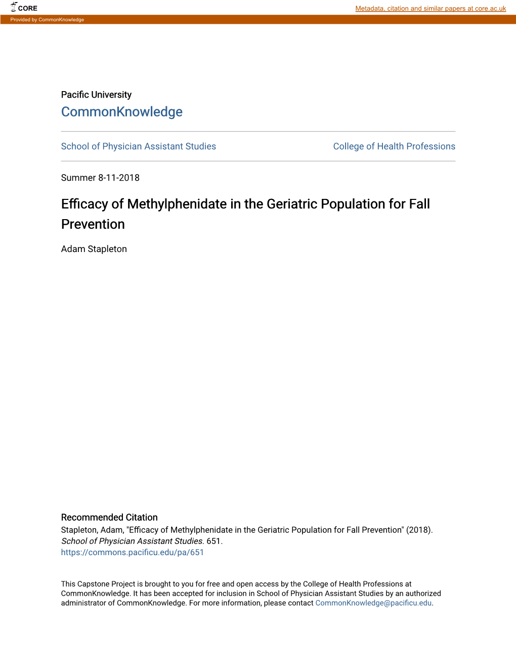 Efficacy of Methylphenidate in the Geriatric Population for Fall Prevention