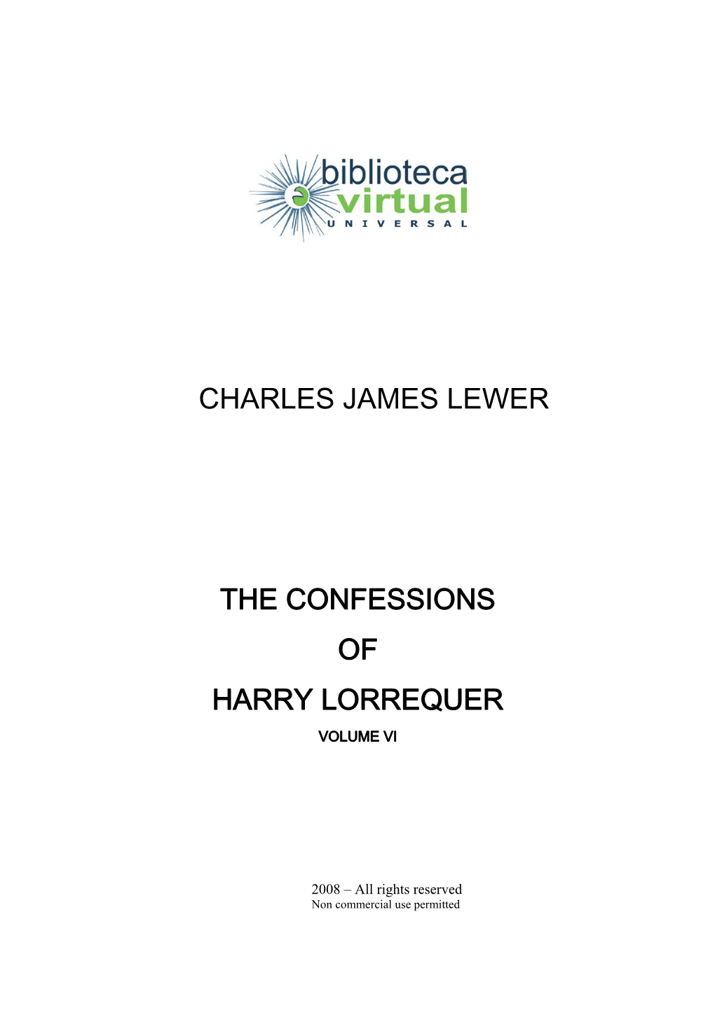 Charles James Lewer the Confessions of Harry
