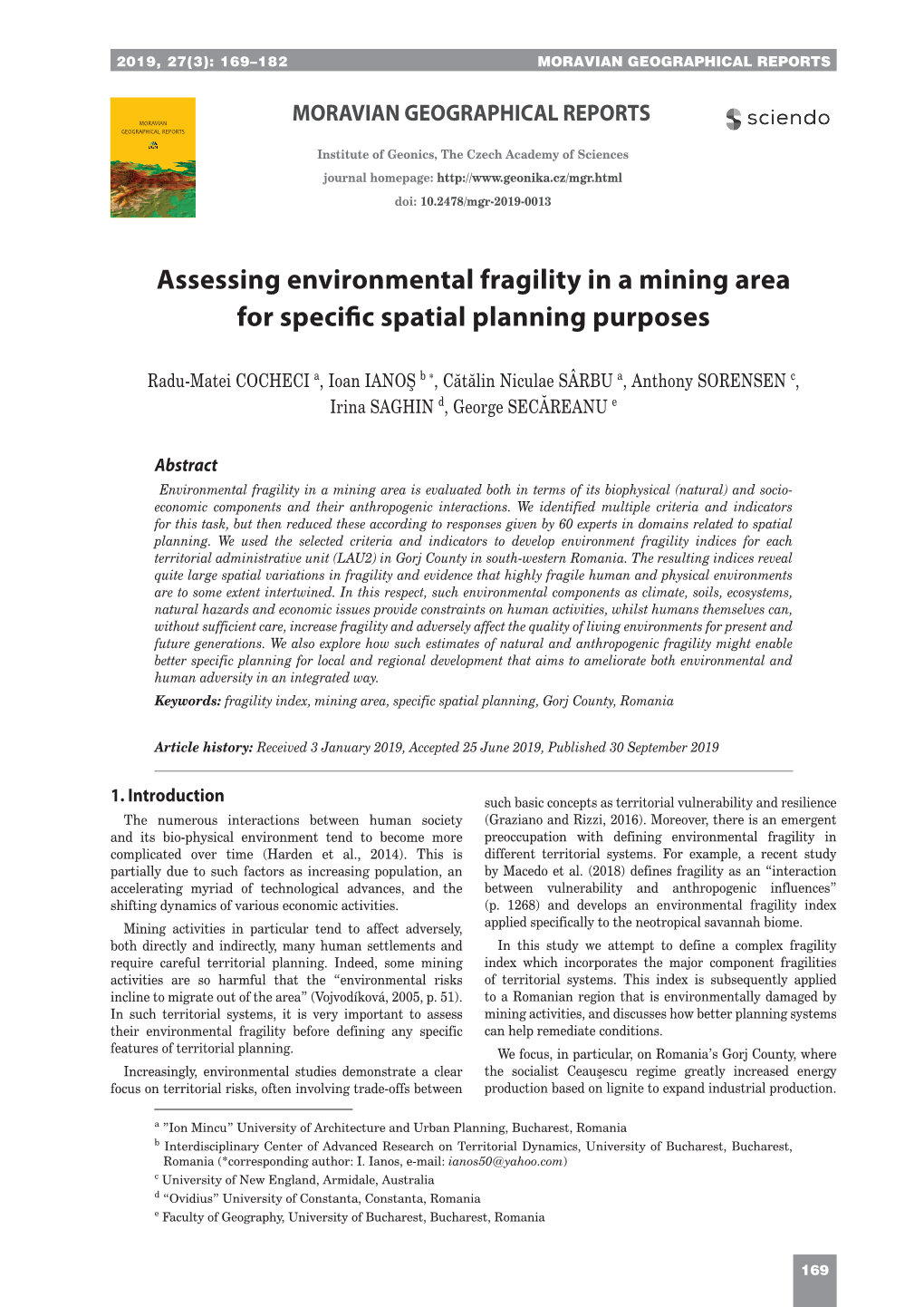 Assessing Environmental Fragility in a Mining Area for Specific Spatial Planning Purposes