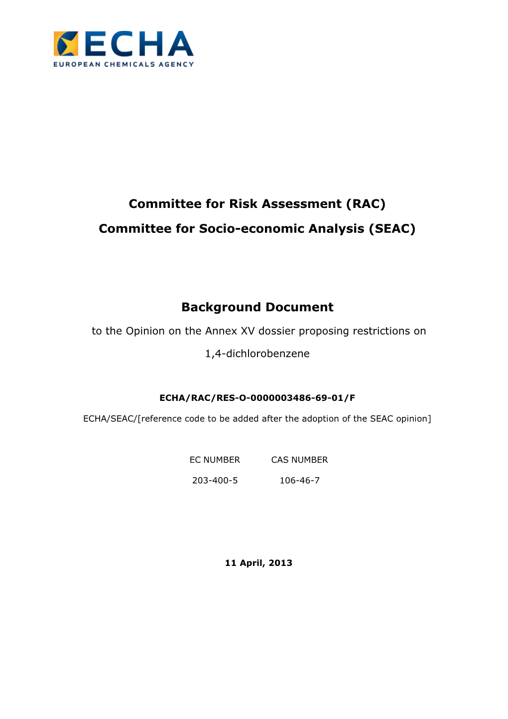 RAC) Committee for Socio-Economic Analysis (SEAC