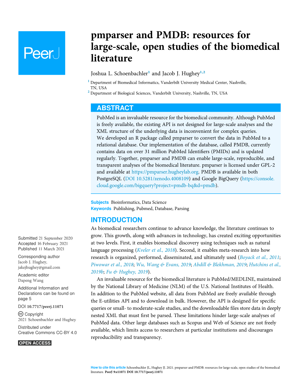 Pmparser and PMDB: Resources for Large-Scale, Open Studies of the Biomedical Literature