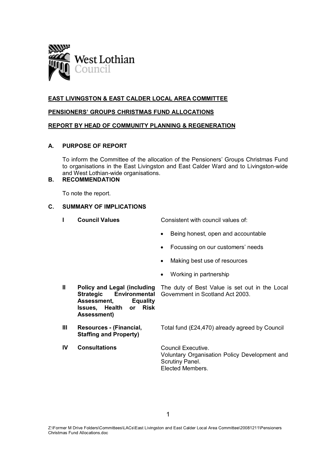 East Livingston & East Calder Local Area Committee