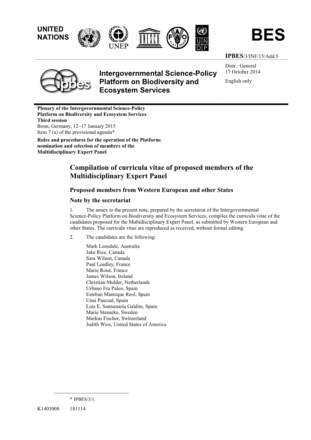 Intergovernmental Science-Policy Platform on Biodiversity And