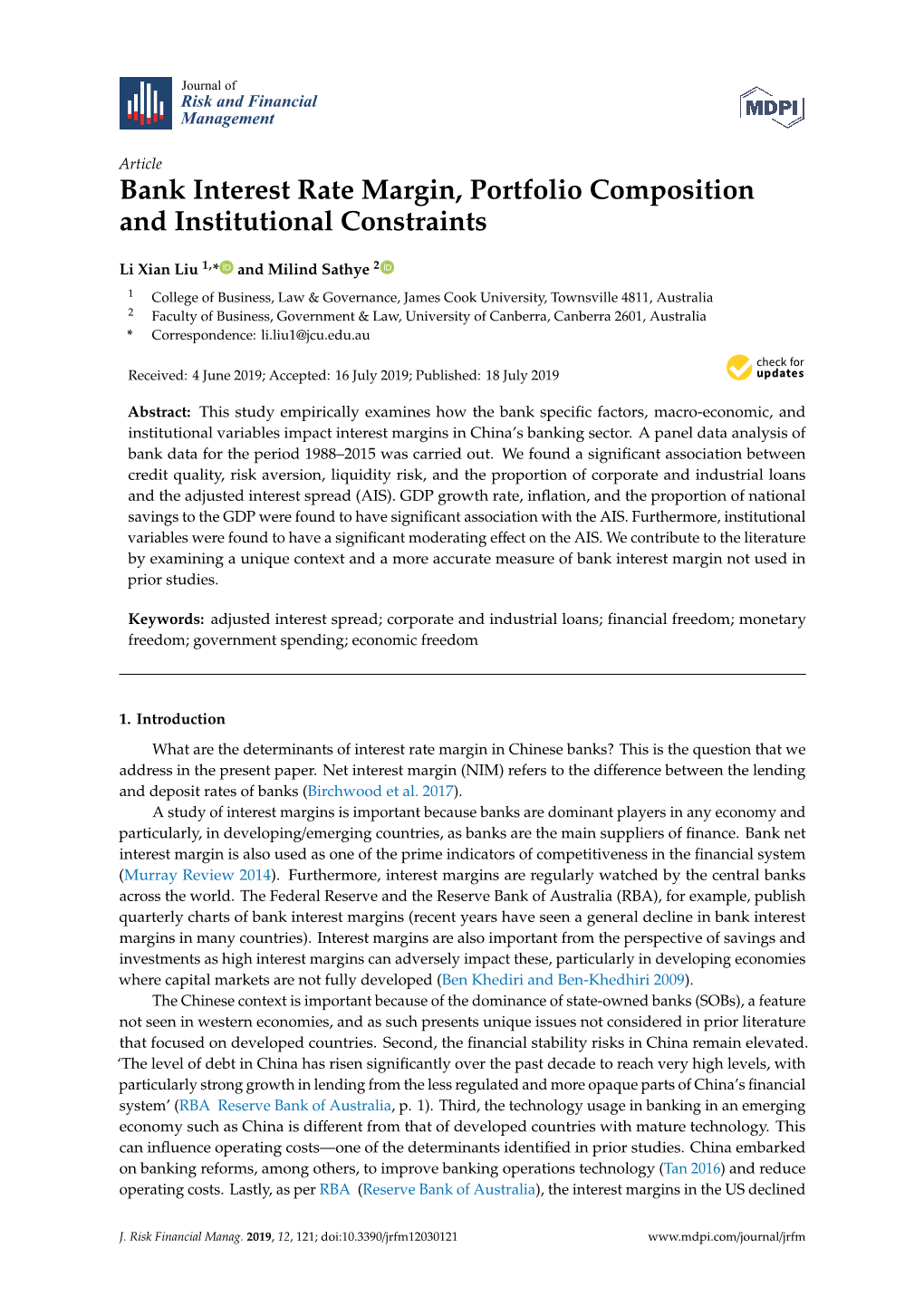 Bank Interest Rate Margin, Portfolio Composition and Institutional Constraints