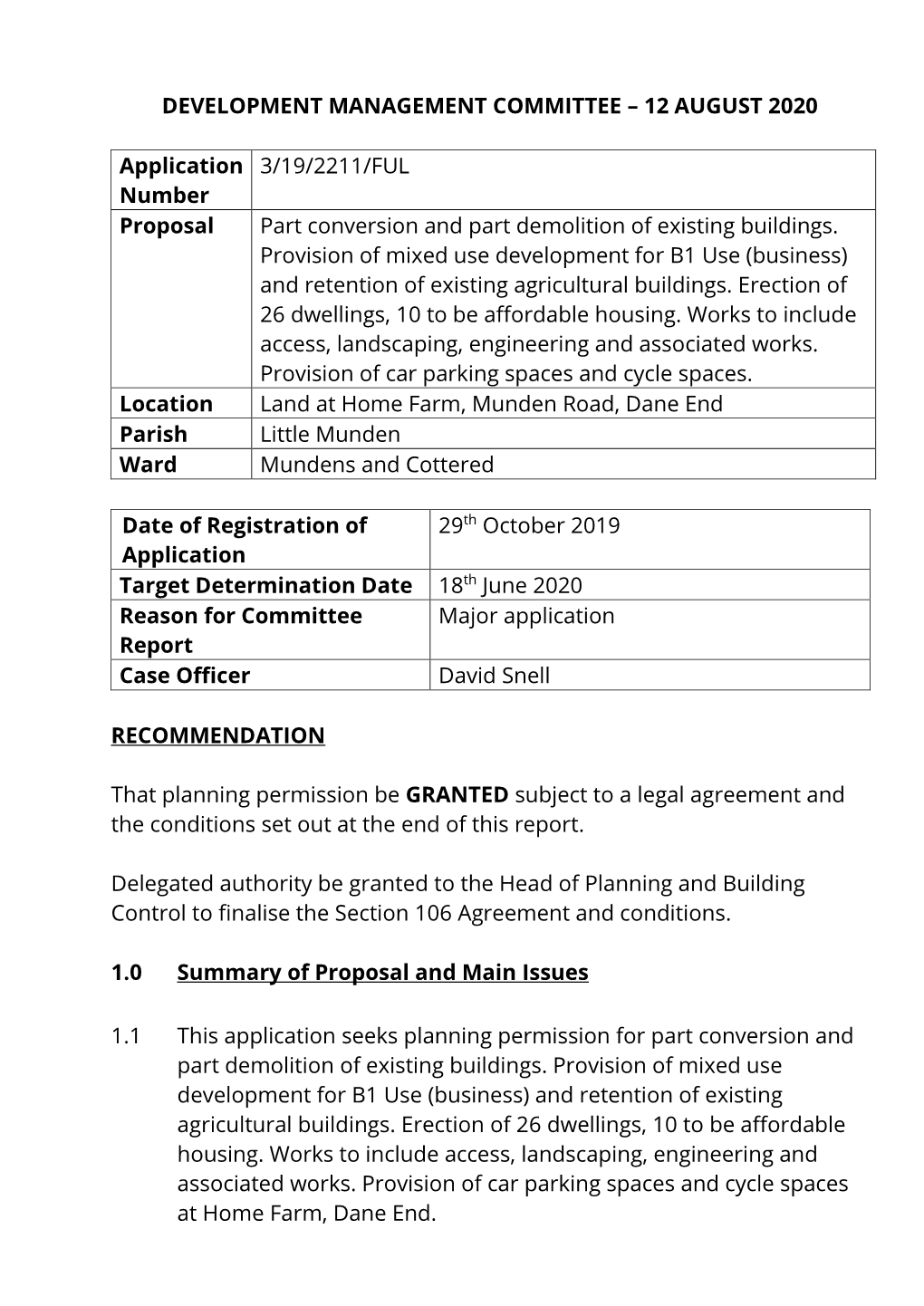 Development Management Committee – 12 August 2020