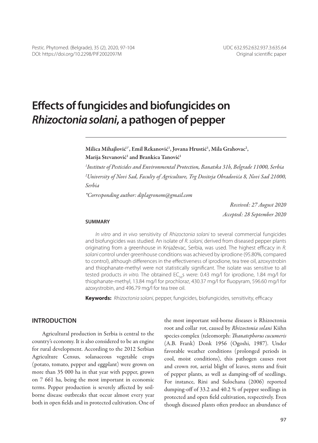 Rhizoctonia Solani, a Pathogen of Pepper