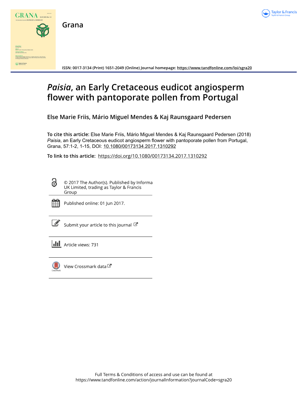 Paisia, an Early Cretaceous Eudicot Angiosperm Flower with Pantoporate Pollen from Portugal