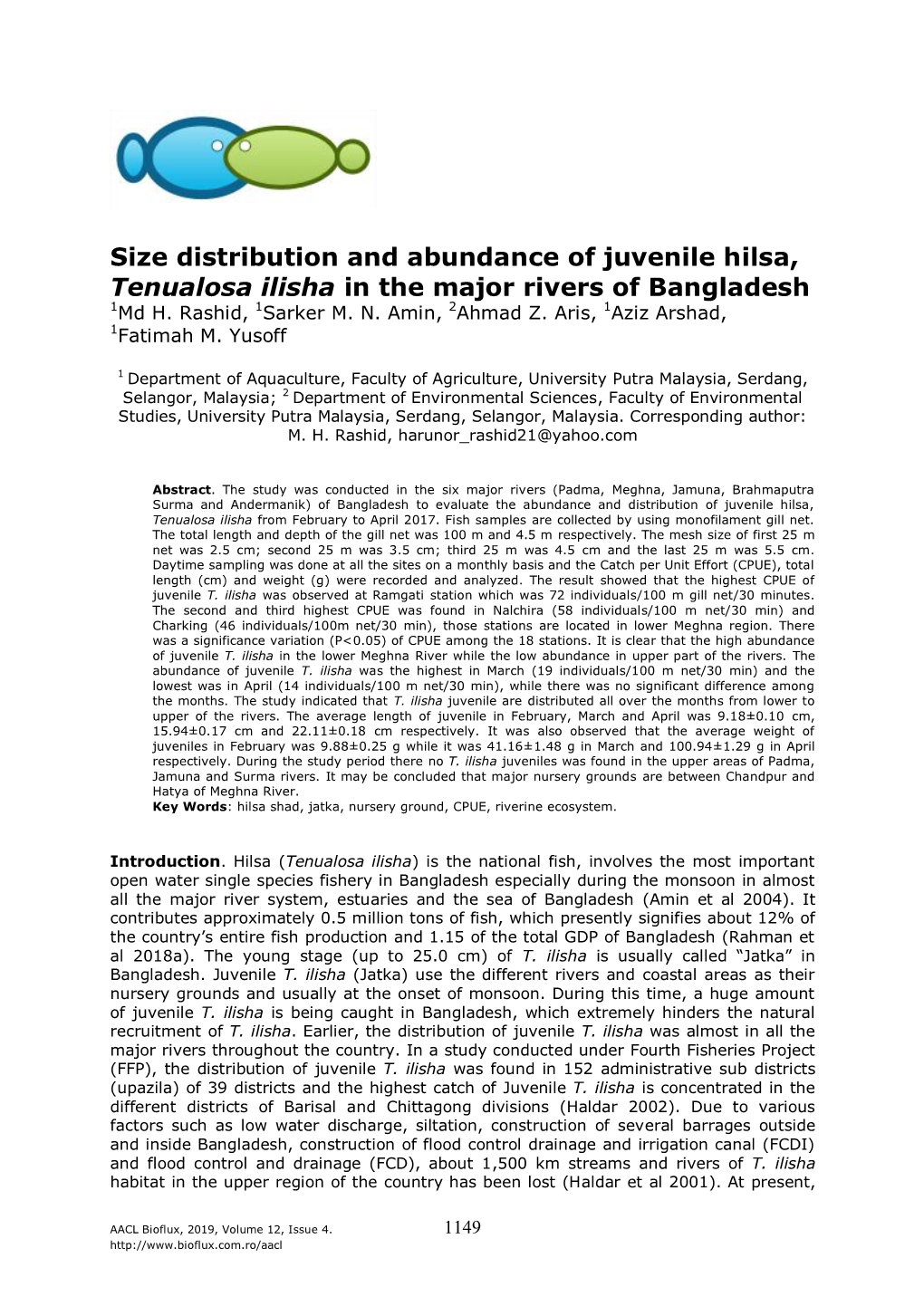 Size Distribution and Abundance of Juvenile Hilsa, Tenualosa Ilisha in the Major Rivers of Bangladesh 1Md H
