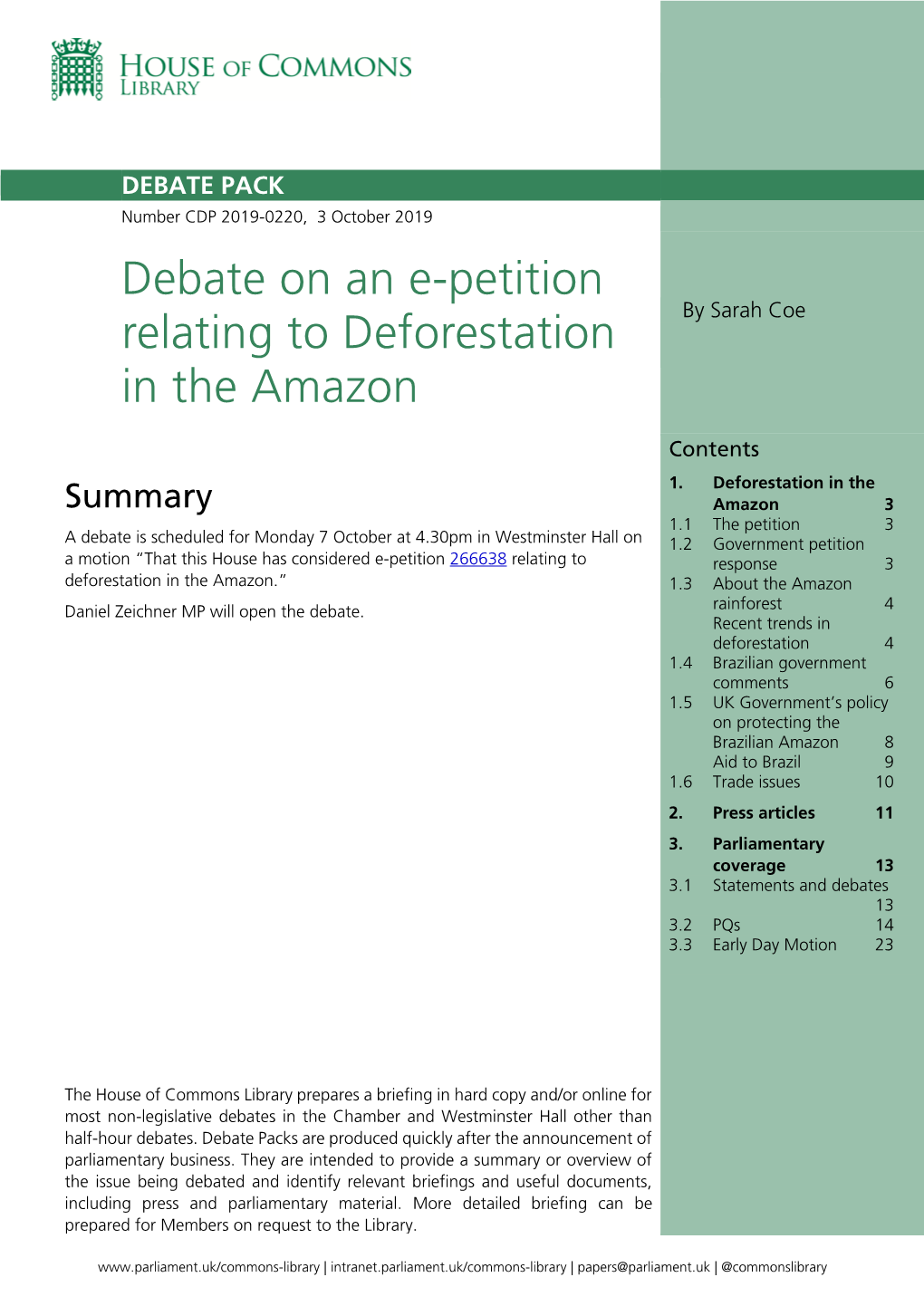 Debate on an E-Petition Relating to Deforestation in the Amazon 3