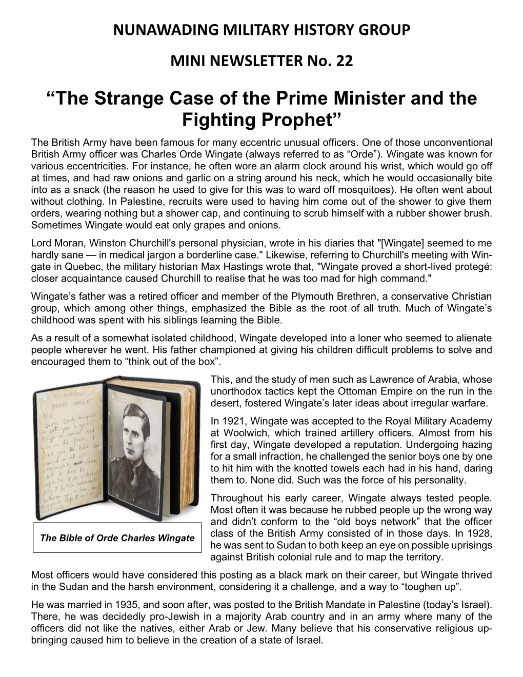 “The Strange Case of the Prime Minister and the Fighting Prophet” the British Army Have Been Famous for Many Eccentric Unusual Officers