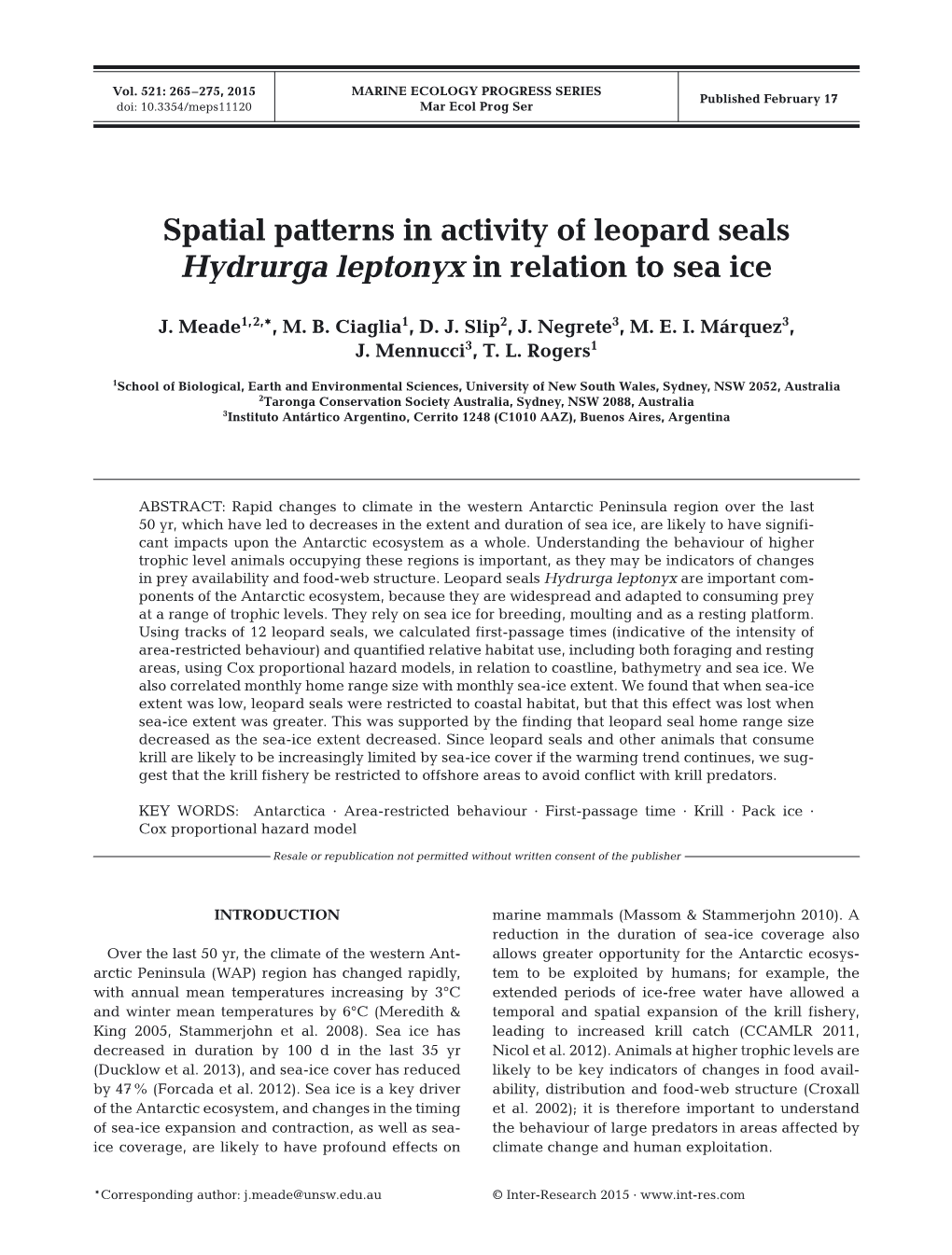 Spatial Patterns in Activity of Leopard Seals Hydrurga Leptonyx in Relation to Sea Ice
