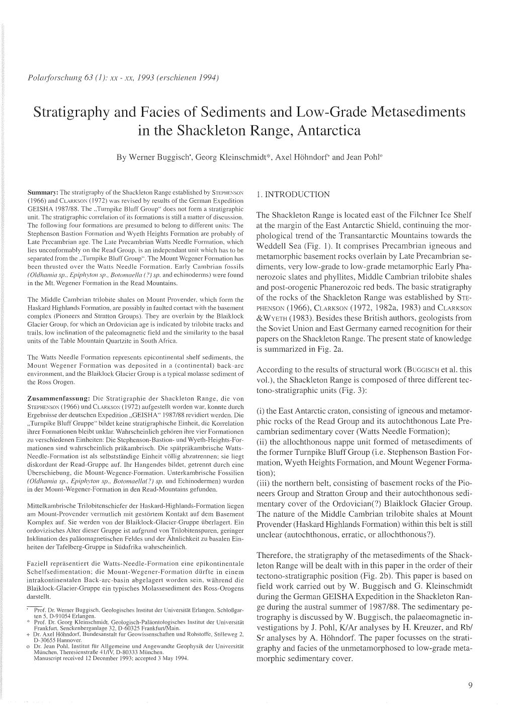 Stratigraphy and Facies of Sediments and Low-Grade Metasediments in the Shackleton Range, Antarctica