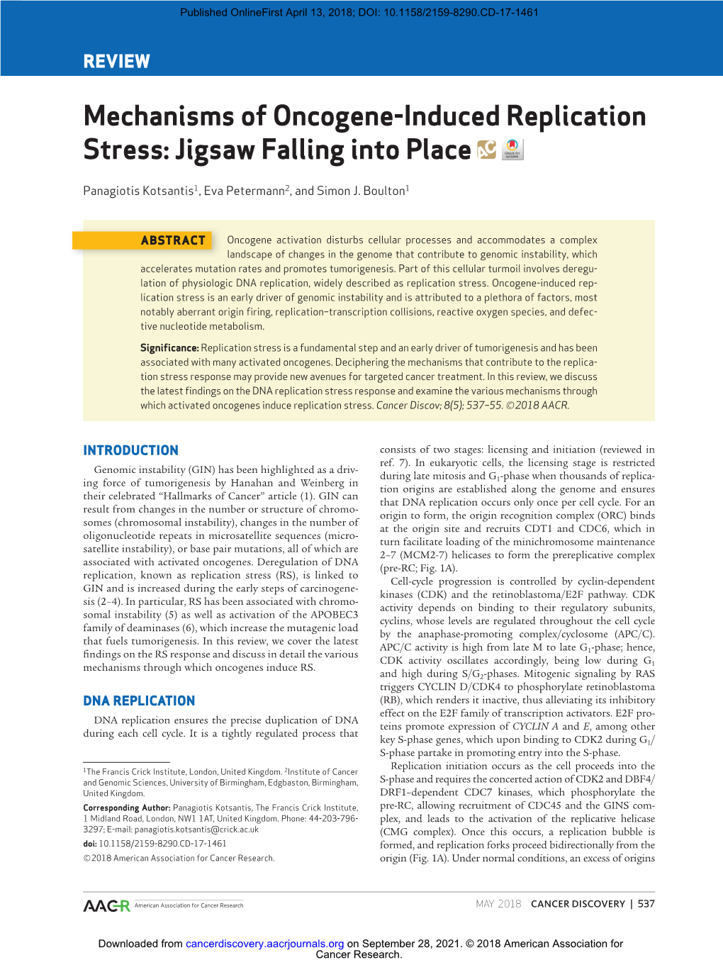 Mechanisms of Oncogene-Induced Replication Stress: Jigsaw Falling Into Place