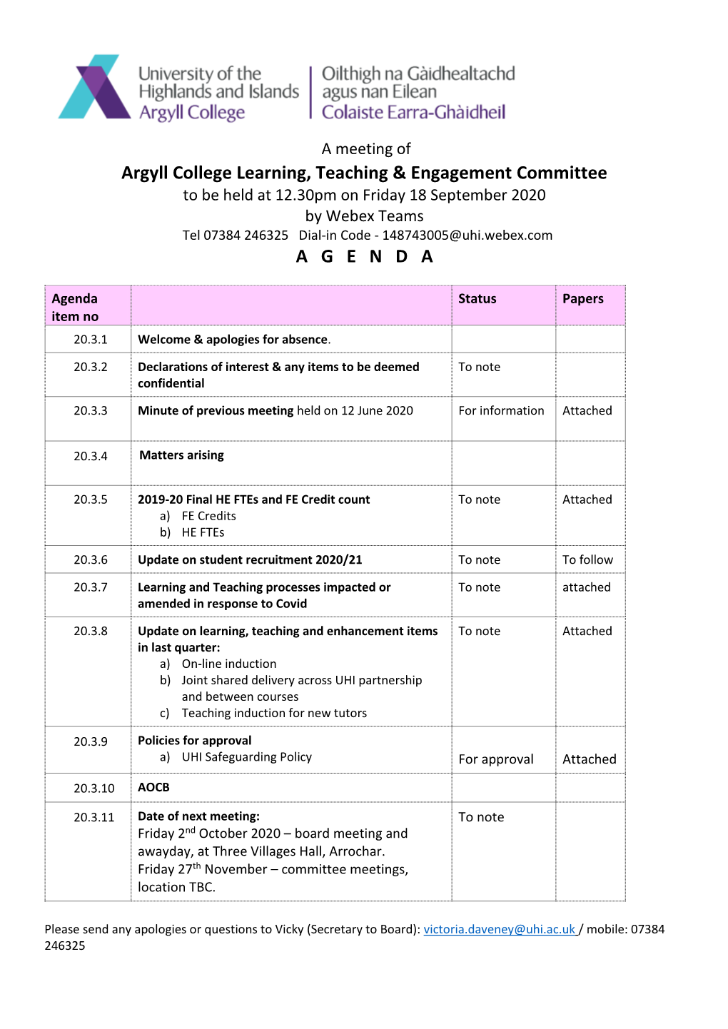 Argyll College Learning, Teaching & Engagement Committee