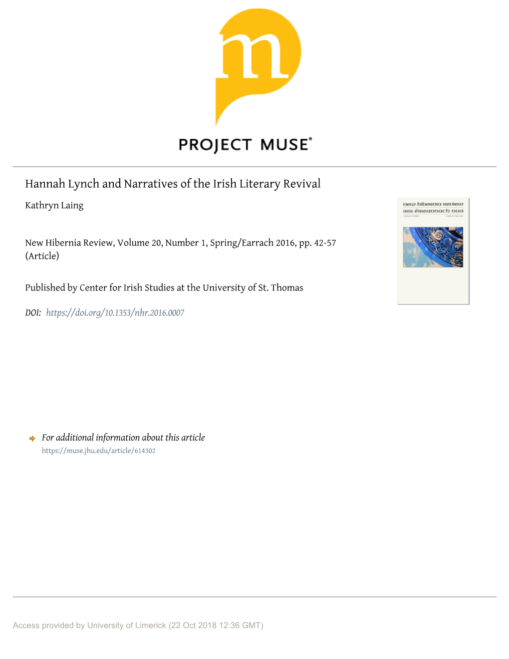 Hannah Lynch and Narratives of the Irish Literary Revival Kathryn Laing