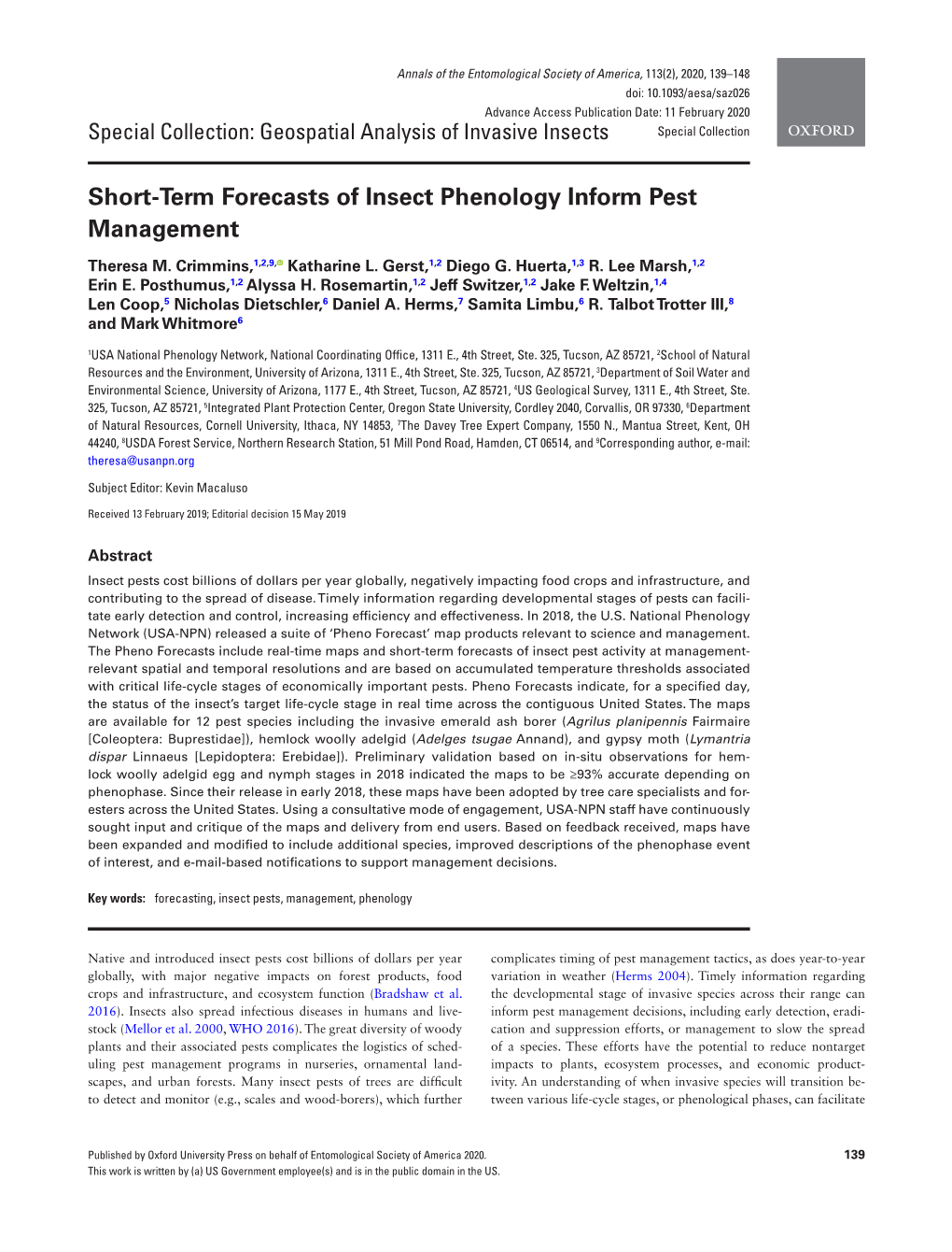 Short-Term Forecasts of Insect Phenology Inform Pest Management