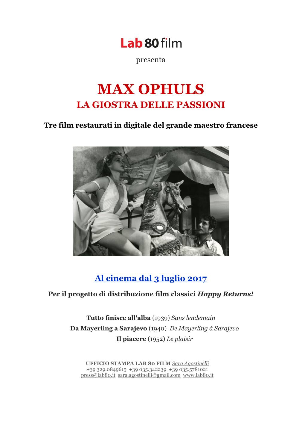 Max Ophuls La Giostra Delle Passioni