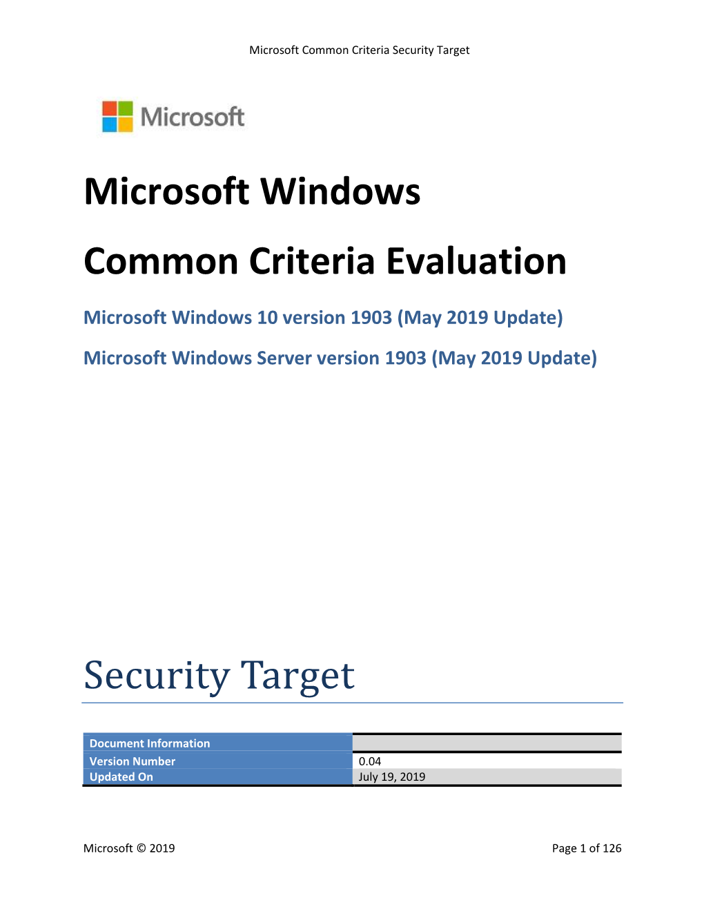 Microsoft Windows Common Criteria Evaluation Security Target