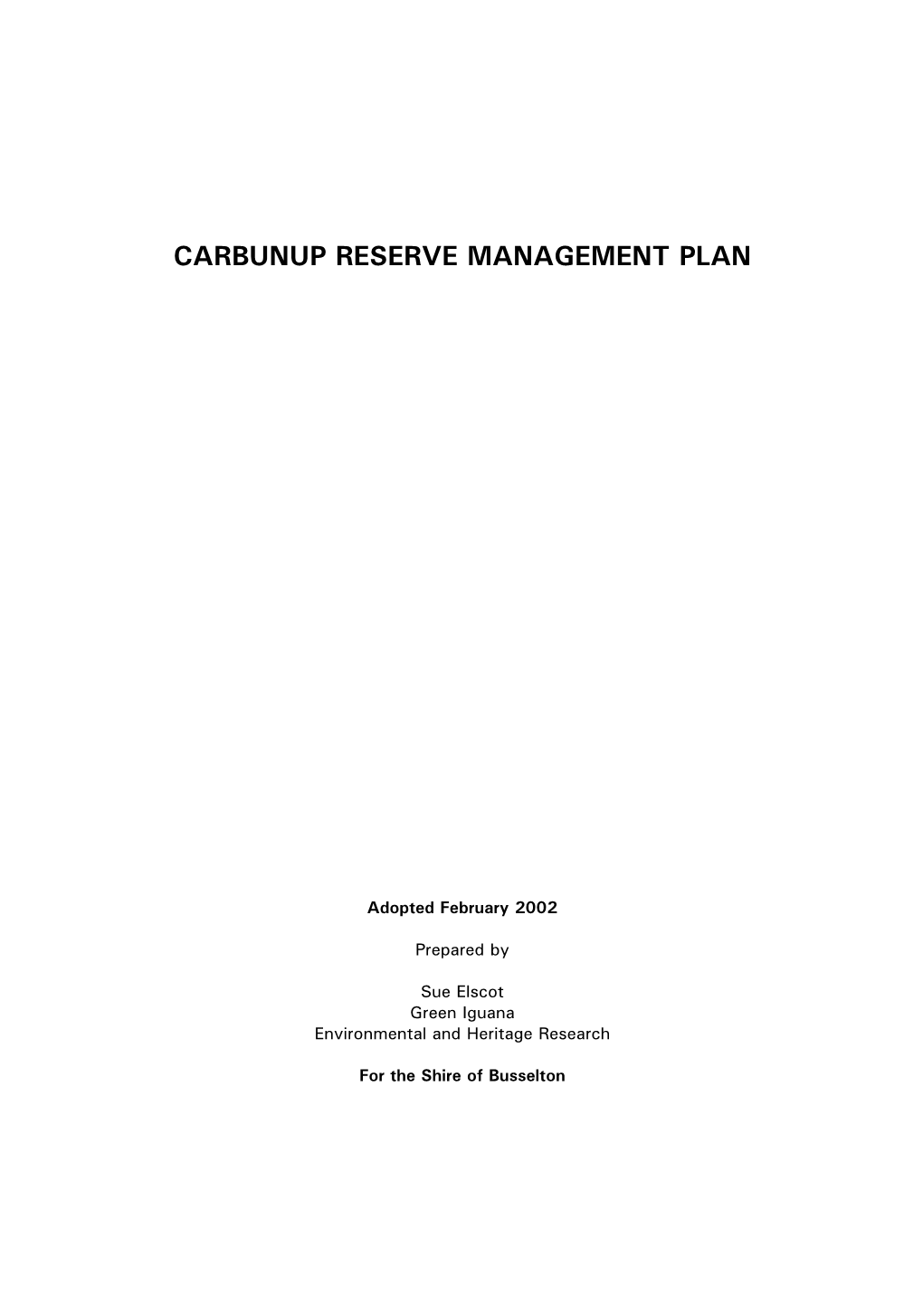 Carbunup Reserve Management Plan