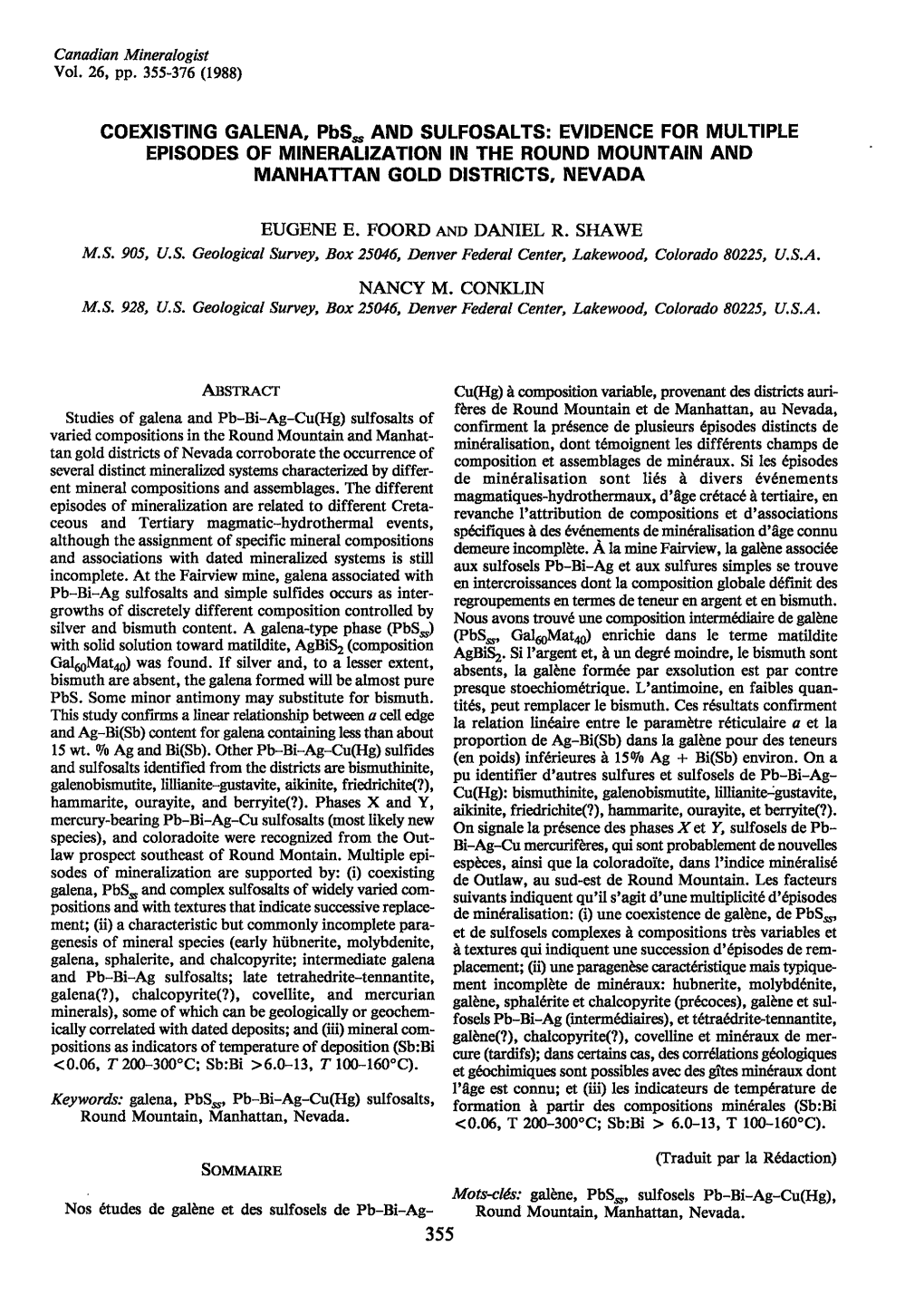 COEXISTING GALENA, Pbso and SULFOSALTS