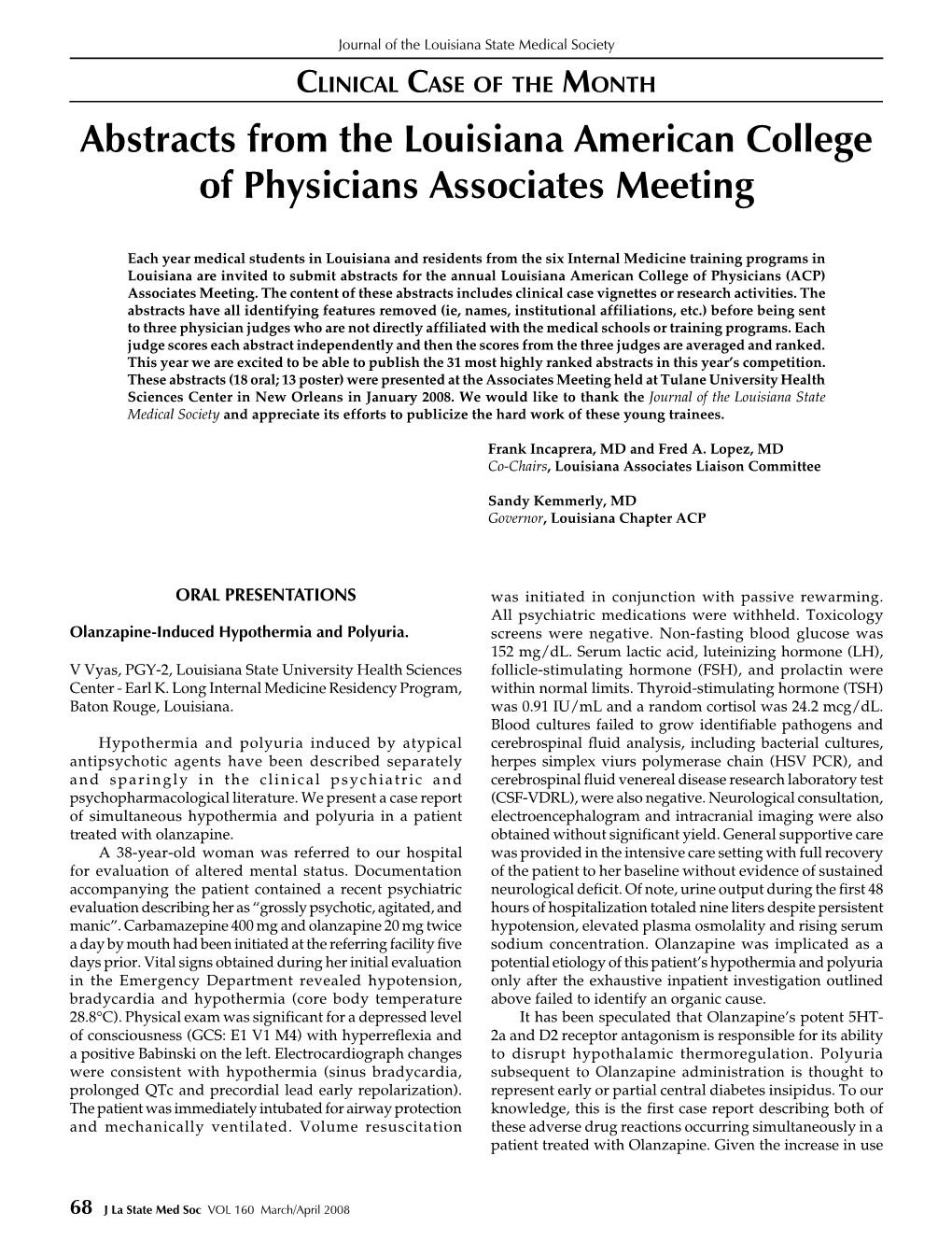 Abstracts from the Louisiana American College of Physicians Associates Meeting
