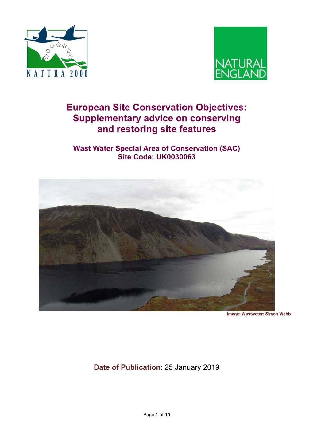 Wast Water SAC Conservation Objectives Supplementary Advice