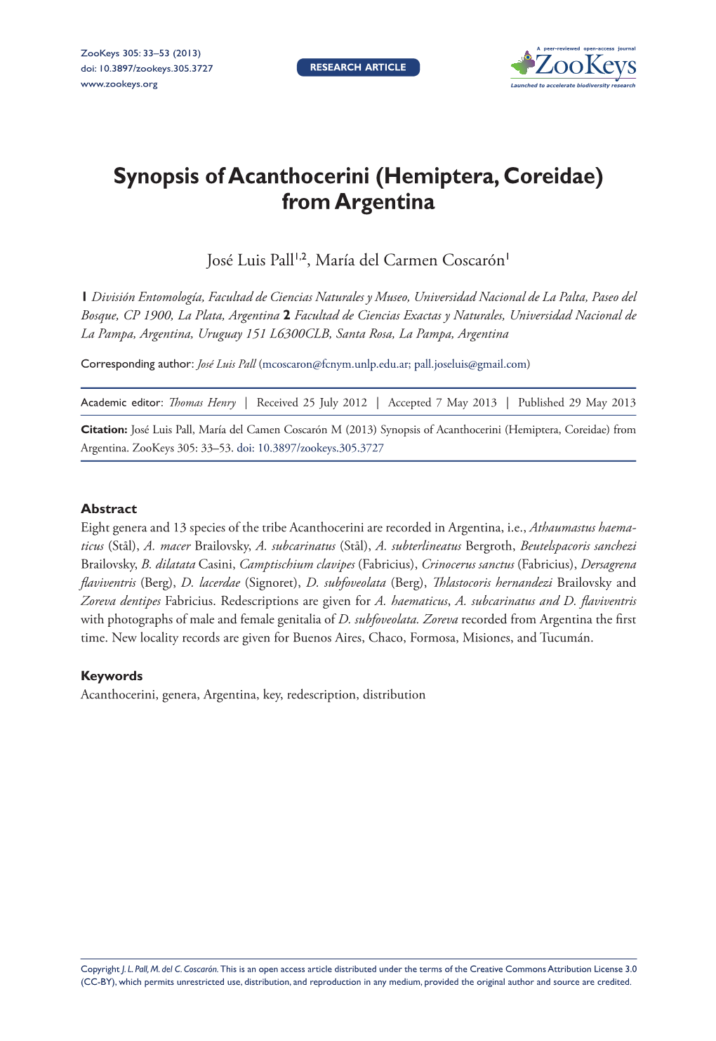 Synopsis of Acanthocerini (Hemiptera, Coreidae) from Argentina