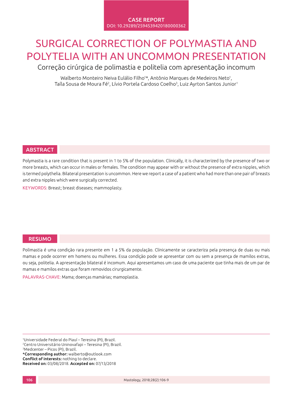 Surgical Correction of Polymastia and Polytelia with an Uncommon