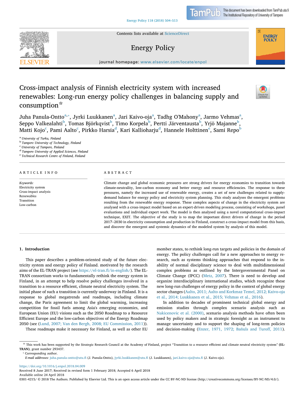 Cross-Impact Analysis of Finnish Electricity System With