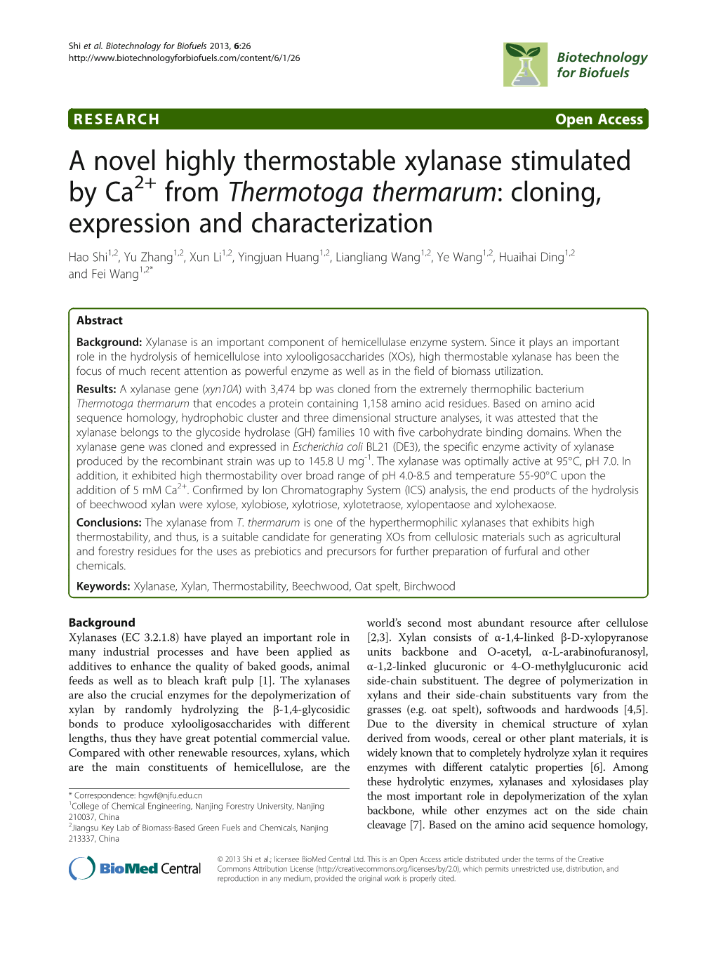 A Novel Highly Thermostable Xylanase Stimulated by Ca from Thermotoga