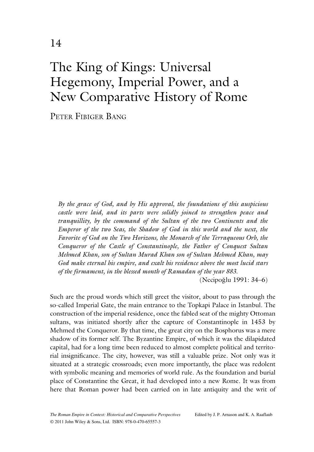 The King of Kings: Universal Hegemony, Imperial Power, and a New Comparative History of Rome