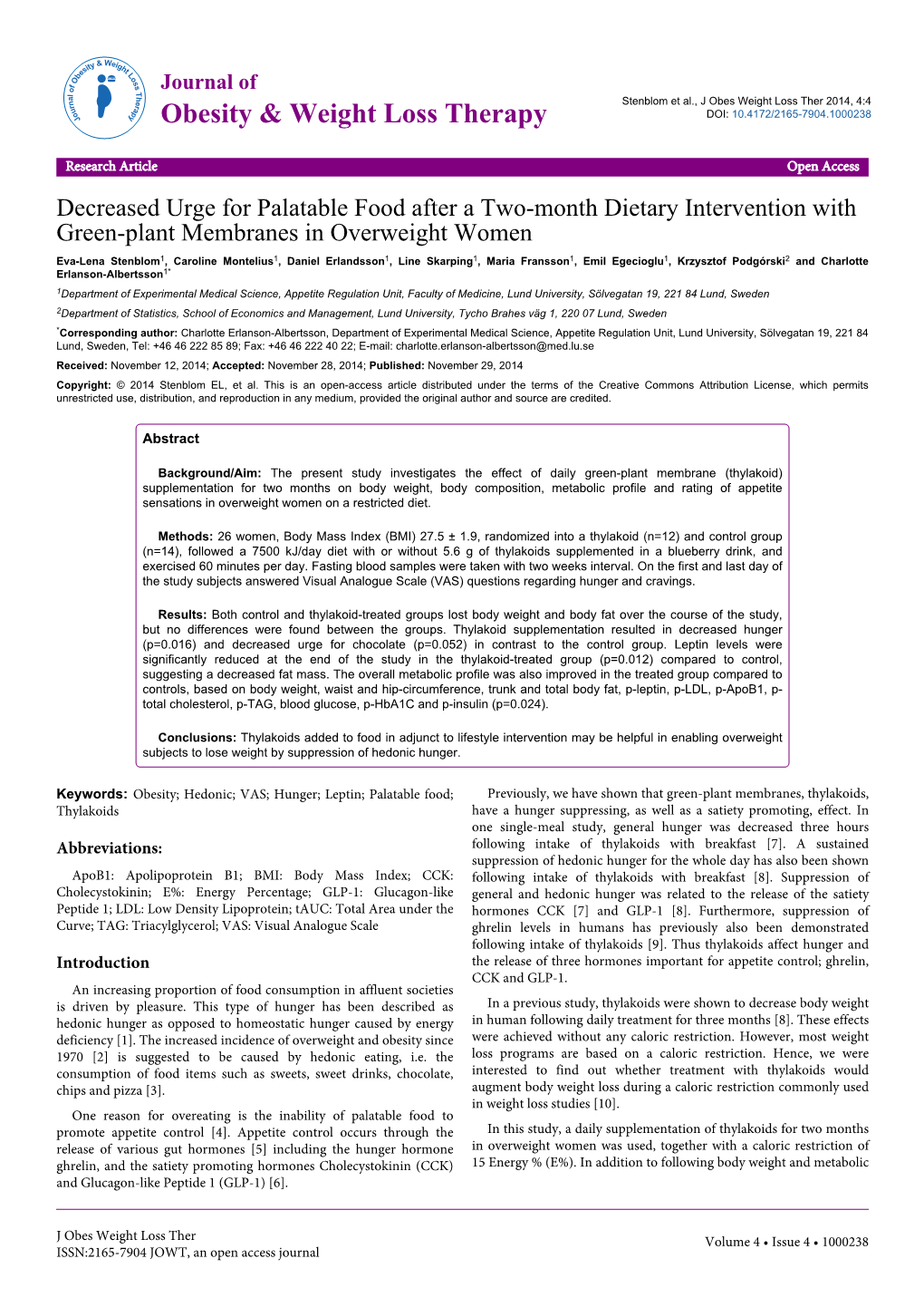 Decreased Urge for Palatable Food After a Two-Month Dietary