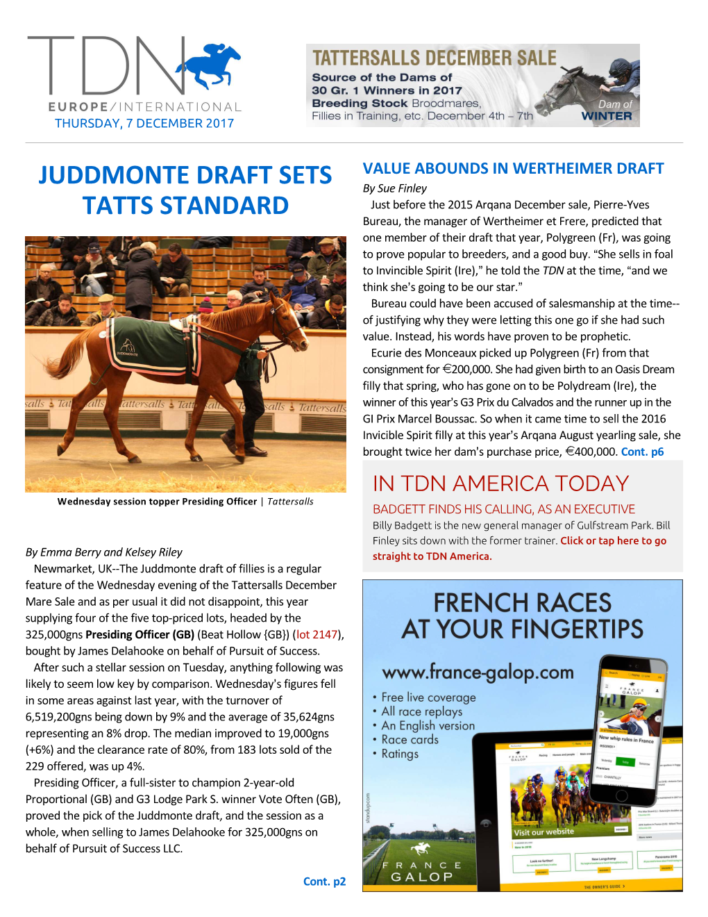 Juddmonte Draft Sets Tatts Standard