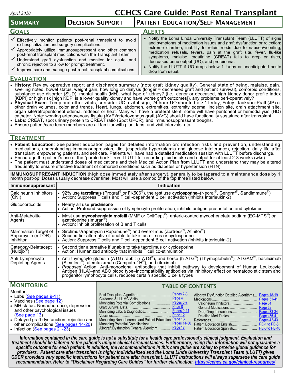 CCHCS Care Guide: Post Renal Transplant