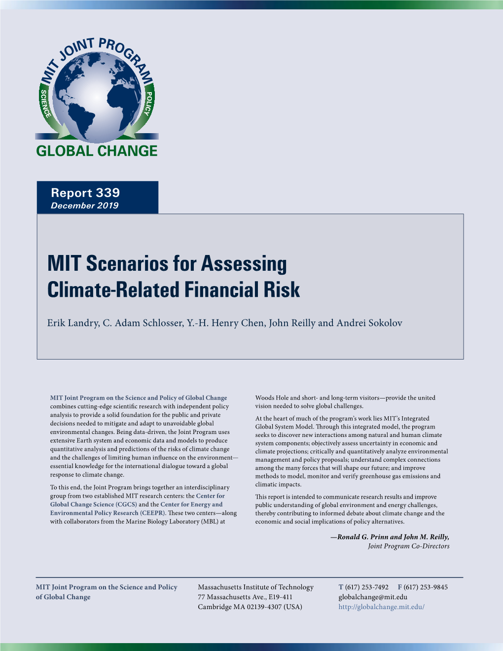 MIT Scenarios for Assessing Climate-Related Financial Risk