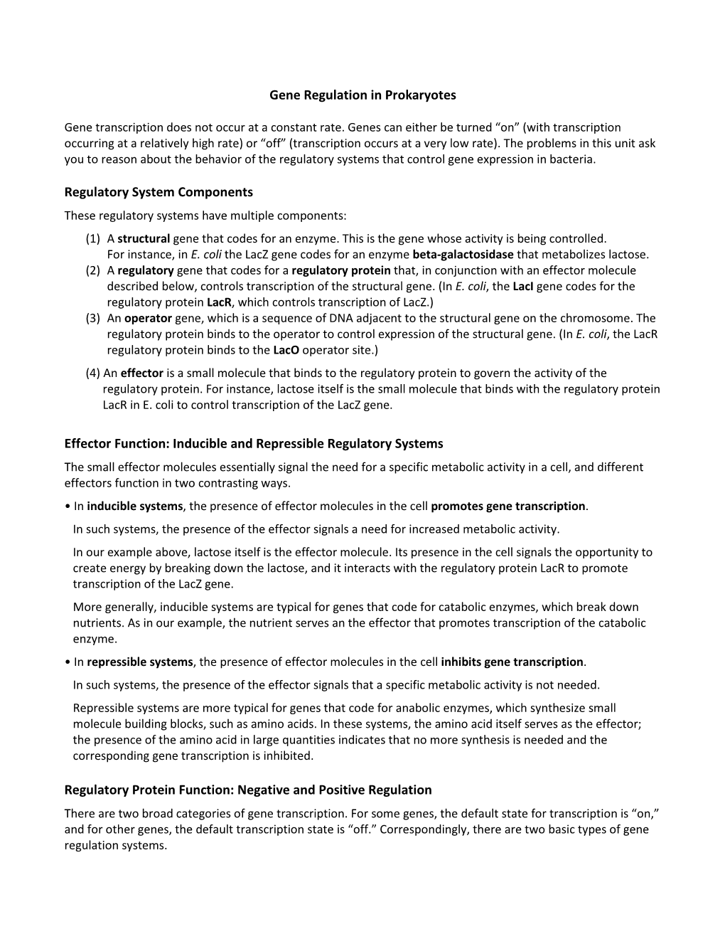 Gene Regulation in Prokaryotes