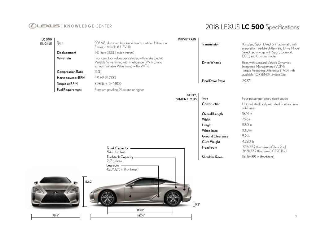 LC 500 Specifications