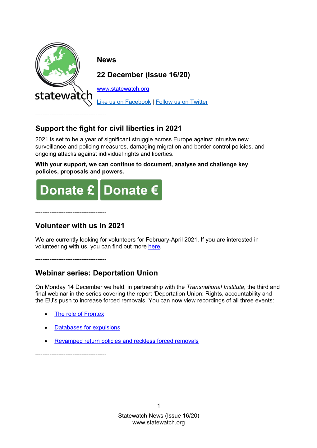 News 22 December (Issue 16/20) Support the Fight For