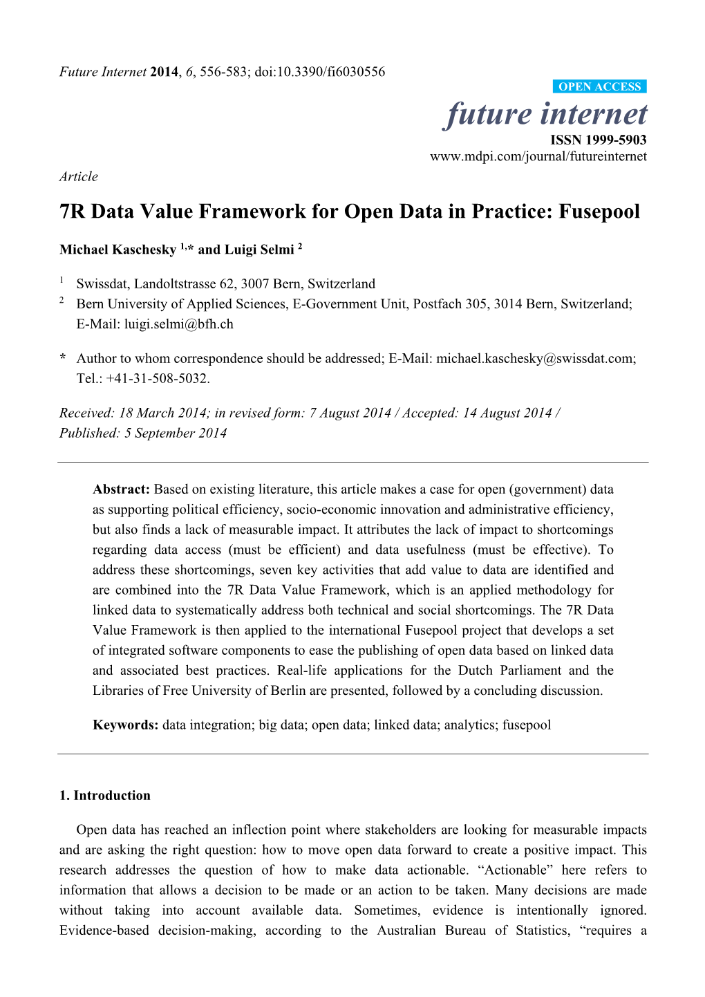 7R Data Value Framework for Open Data in Practice: Fusepool